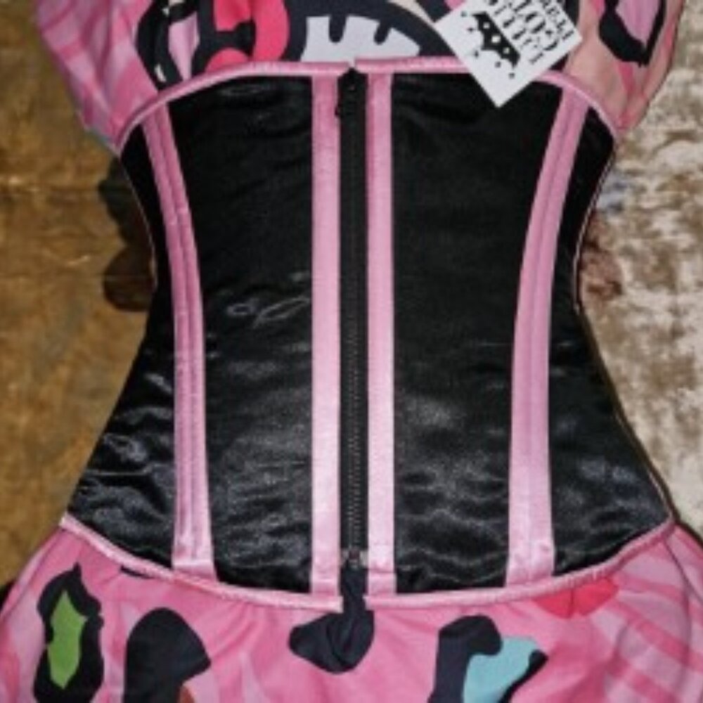 NWT M/26" 1022 BK/PK TIGHT LACING HANDMADE CORSET W/ZIPPER
